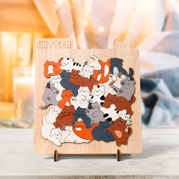 Wooden Cat Jigsaw Puzzle: 25 Cute Kittens, Perfect for Cat Lovers