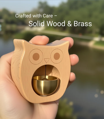 Owl-Shaped Wooden Chime Doorbell with Brass Bell