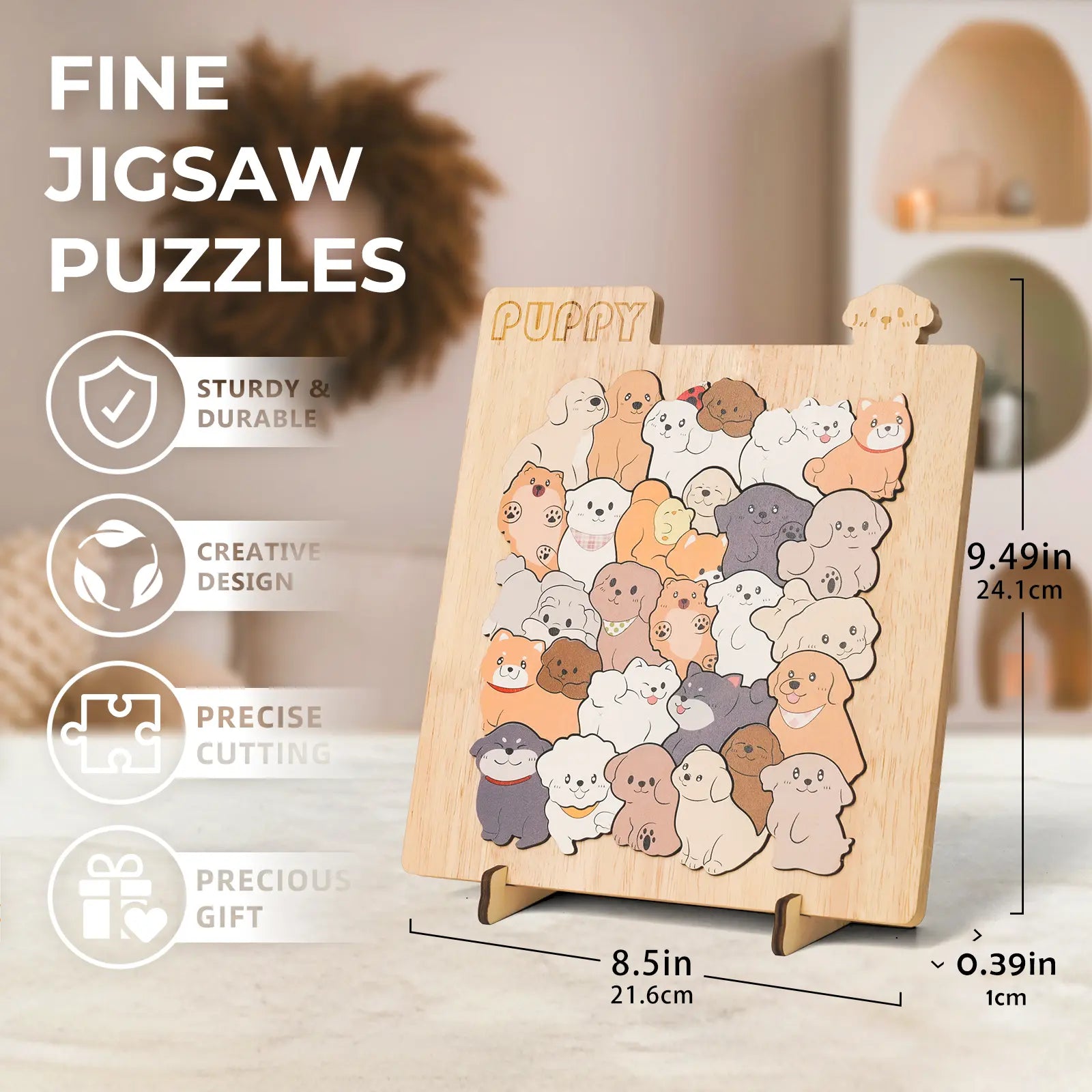 Puppy Wooden Puzzle for Kids 🐶 | Safe Big Pieces & Adorable Dog Designs