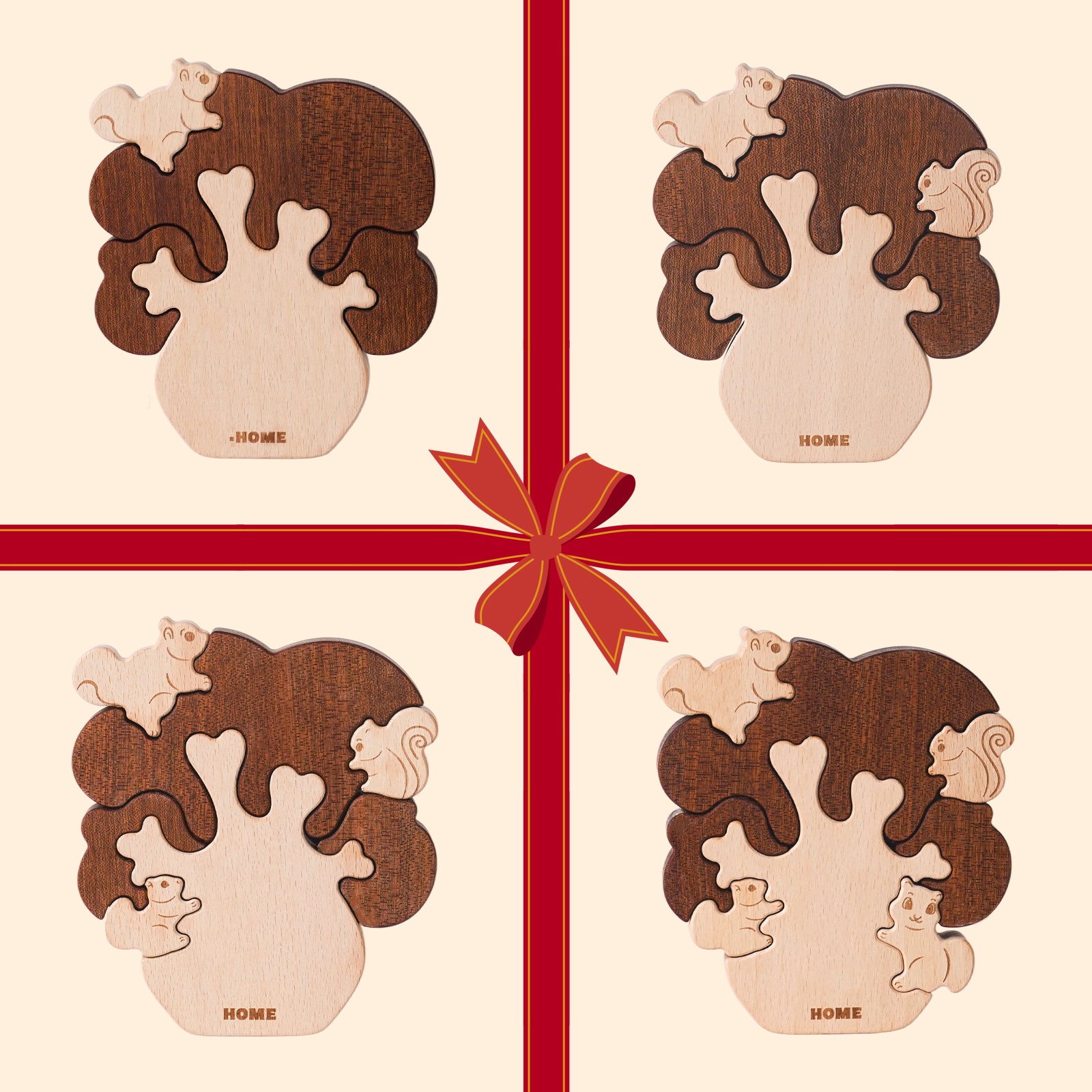 "Whimsical Squirrel Tree" Wooden Hugging Statue - Playful Forest Decor & Gift