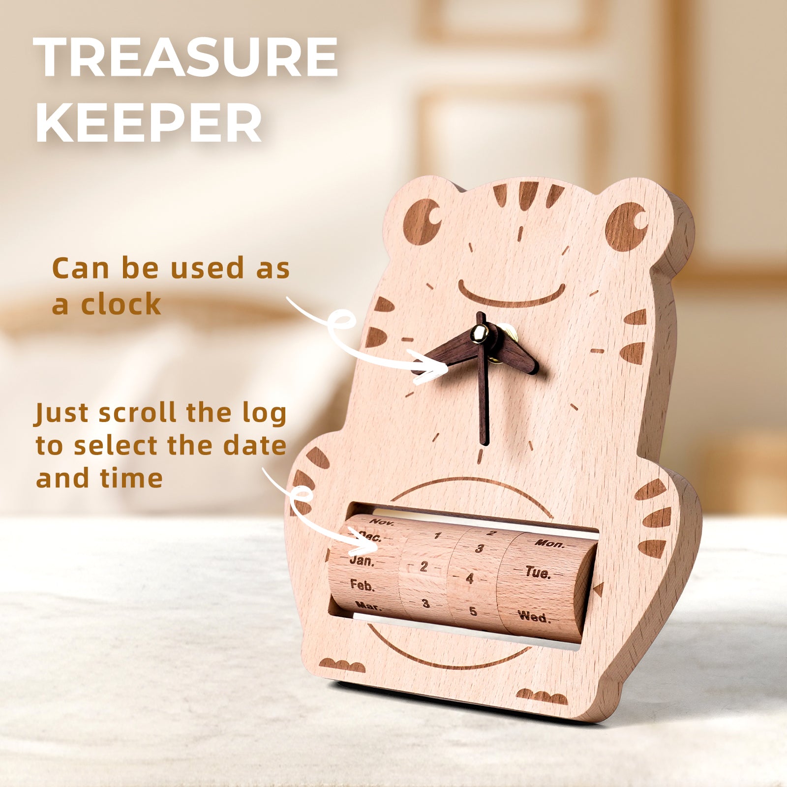 Wooden Frog Calendar Clock - Whimsical Timekeeper & Desk Decor