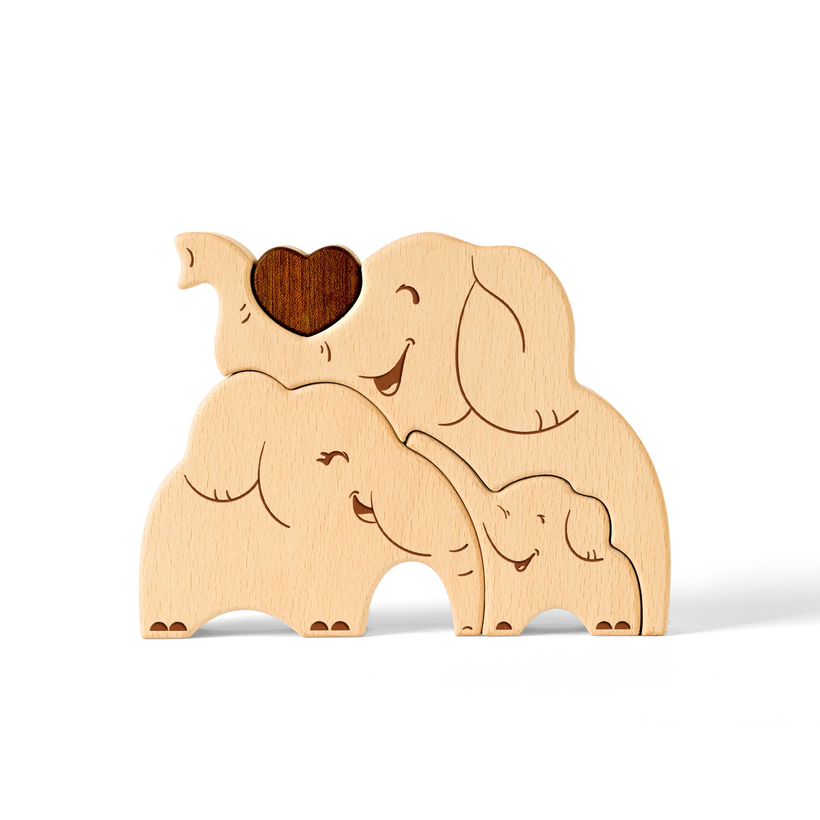 Wooden Elephant Family Set - Heartwarming Keepsake & Personalized Home Decor