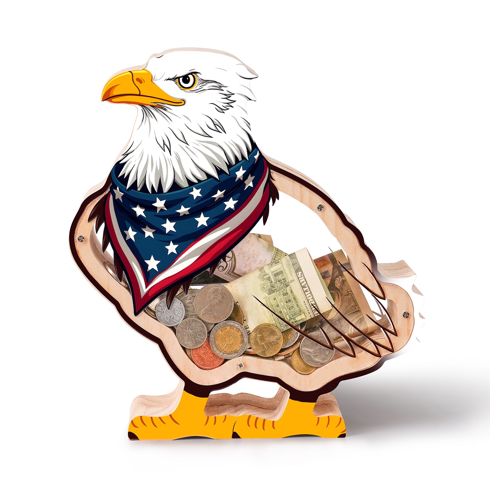 American Eagle Wooden Coin Bank – Patriotic Gift for Kids, Grandchildren, and Families