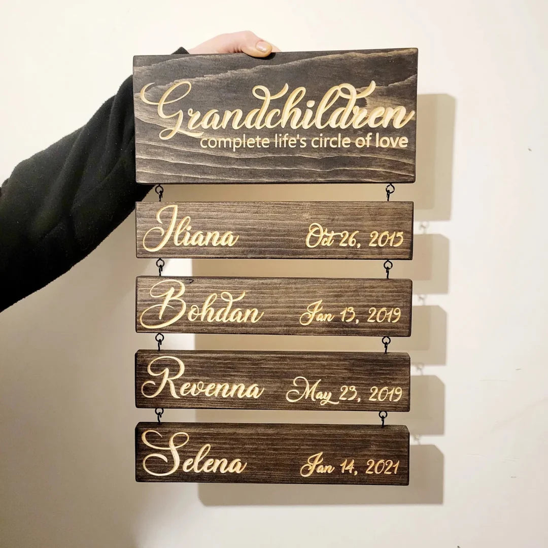 Personalized Family & Grandkids Hanging Sign | Deep Engraved Edition