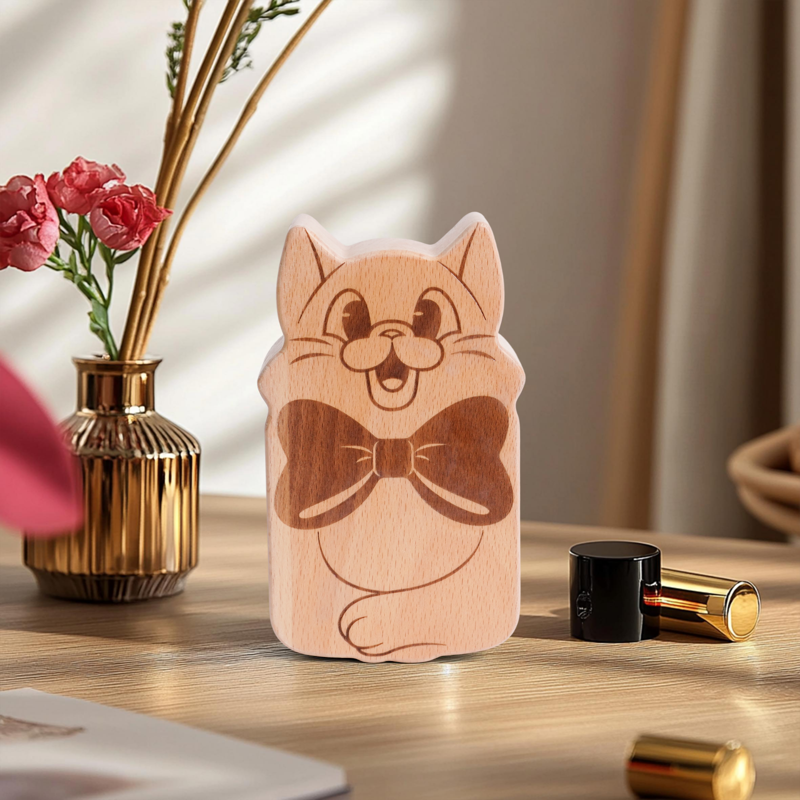 Whimsical Cat-Shaped Jewelry Box - Handcrafted Wooden Keepsake with Magnetic Closure