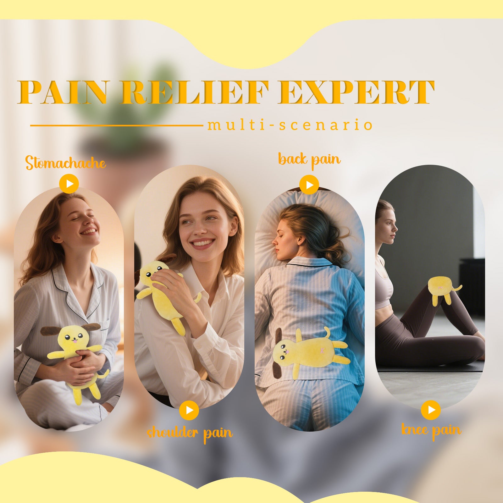 Warm baby dolls, in the shape of yellow dogs, a warm gift for family, friends or yourself