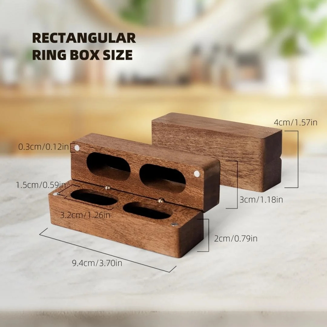 Elegant Long Wooden Ring Box for Two Rings – Wedding, Proposal & Engagement Jewelry Storage Gift