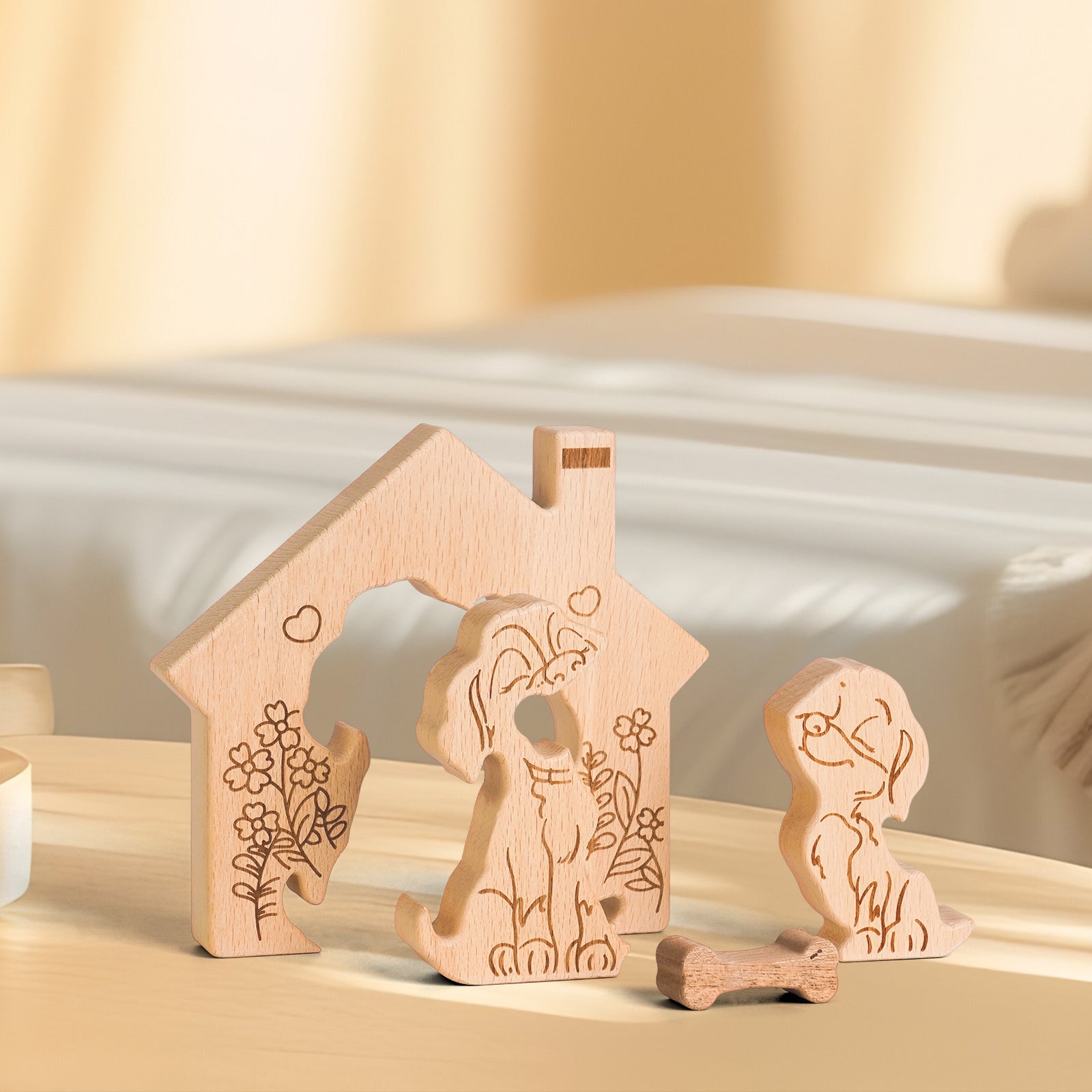 Wooden "Doggy Love" Hugging Statue - Heartwarming Home Decor & Pet Lover's Gift