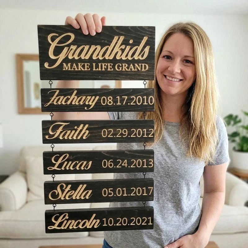 Personalized Family & Grandkids Hanging Sign | Deep Engraved Edition