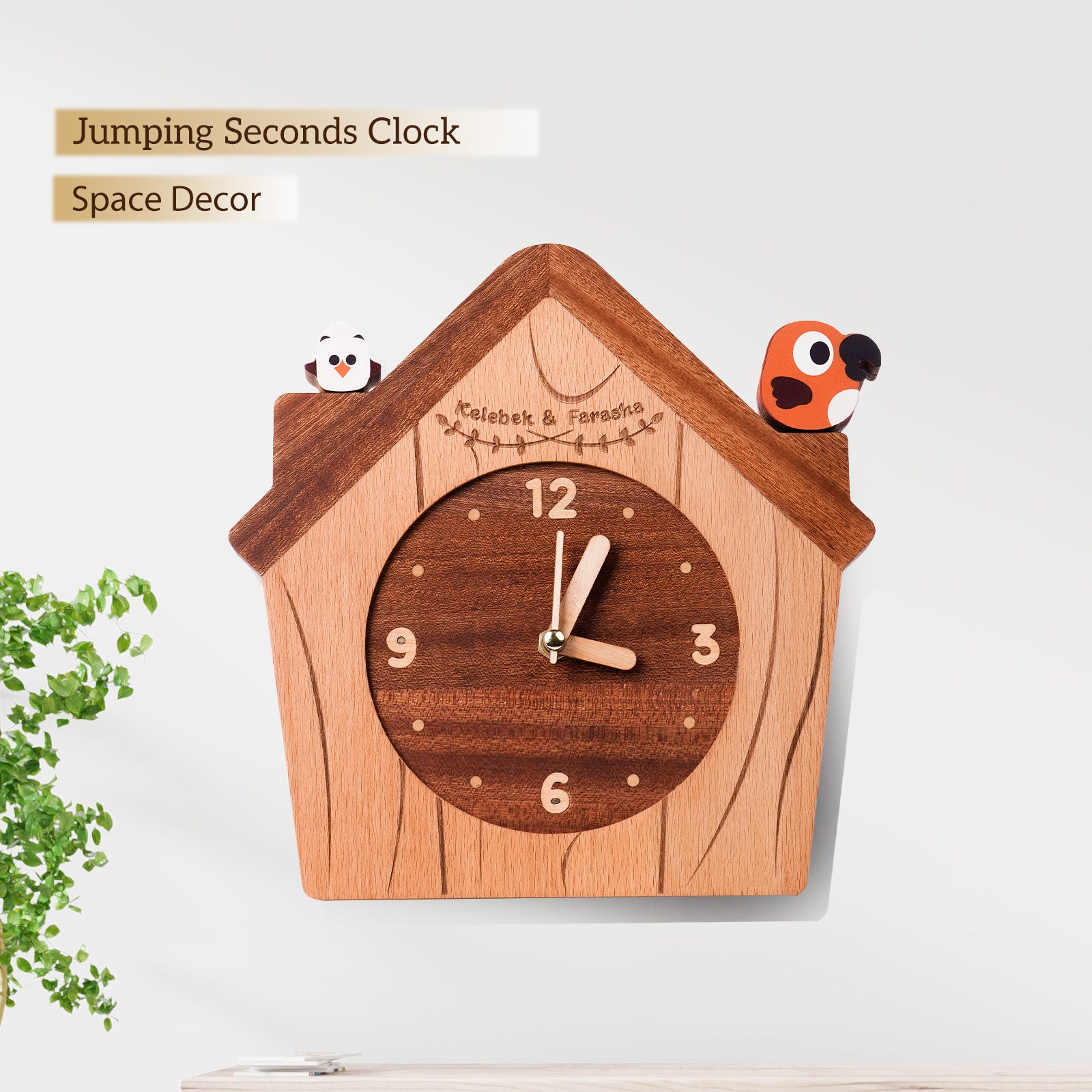 Wooden House Clock with Cute Bird Accents – Charming Kids Room Decor