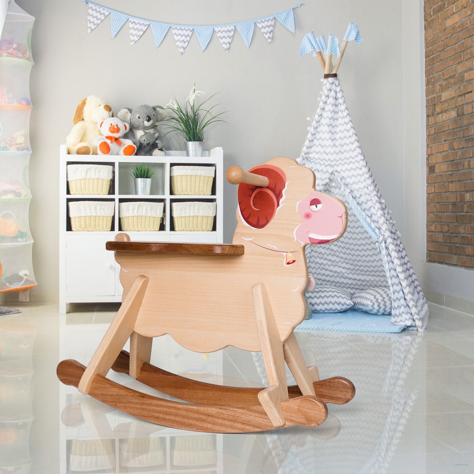 Whimsical Wooden Rocking Sheep - Adorable Ride-On Toy for Toddlers