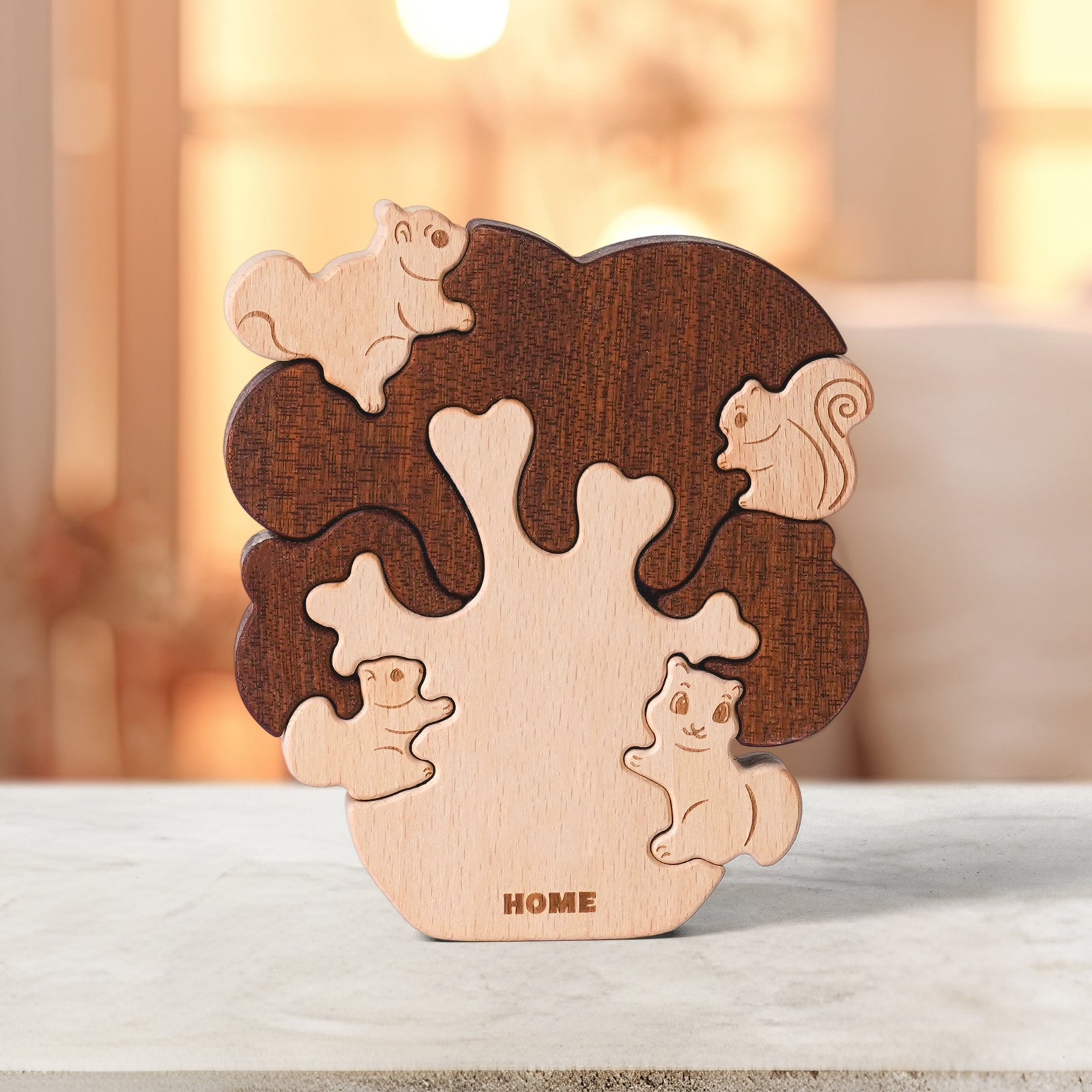 "Whimsical Squirrel Tree" Wooden Hugging Statue - Playful Forest Decor & Gift