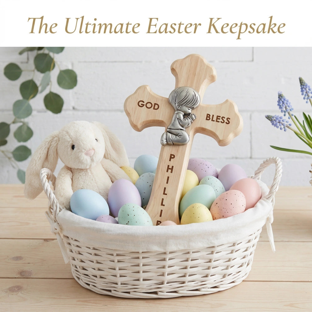 Prayerful Child Personalized Wood Cross | Custom Easter & Baptism Keepsake