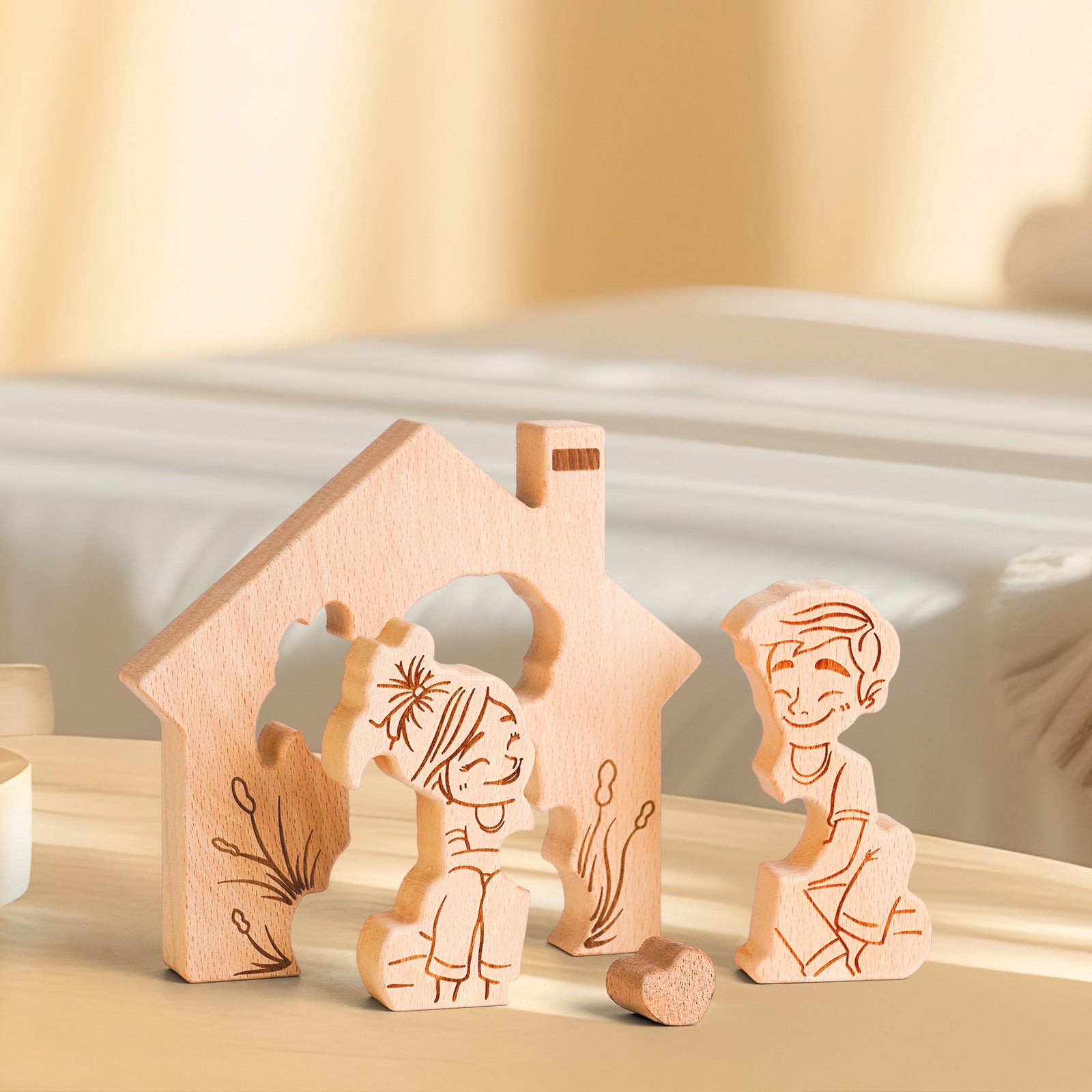 "Home is Where the Heart Is" Wooden Couple Statue - Romantic Home Decor & Gift