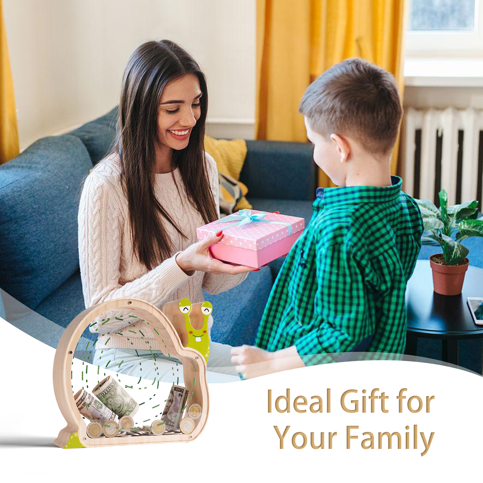 Wooden Snail Coin Bank - Charming Hand-Paintable Money Box & Decorative Gift