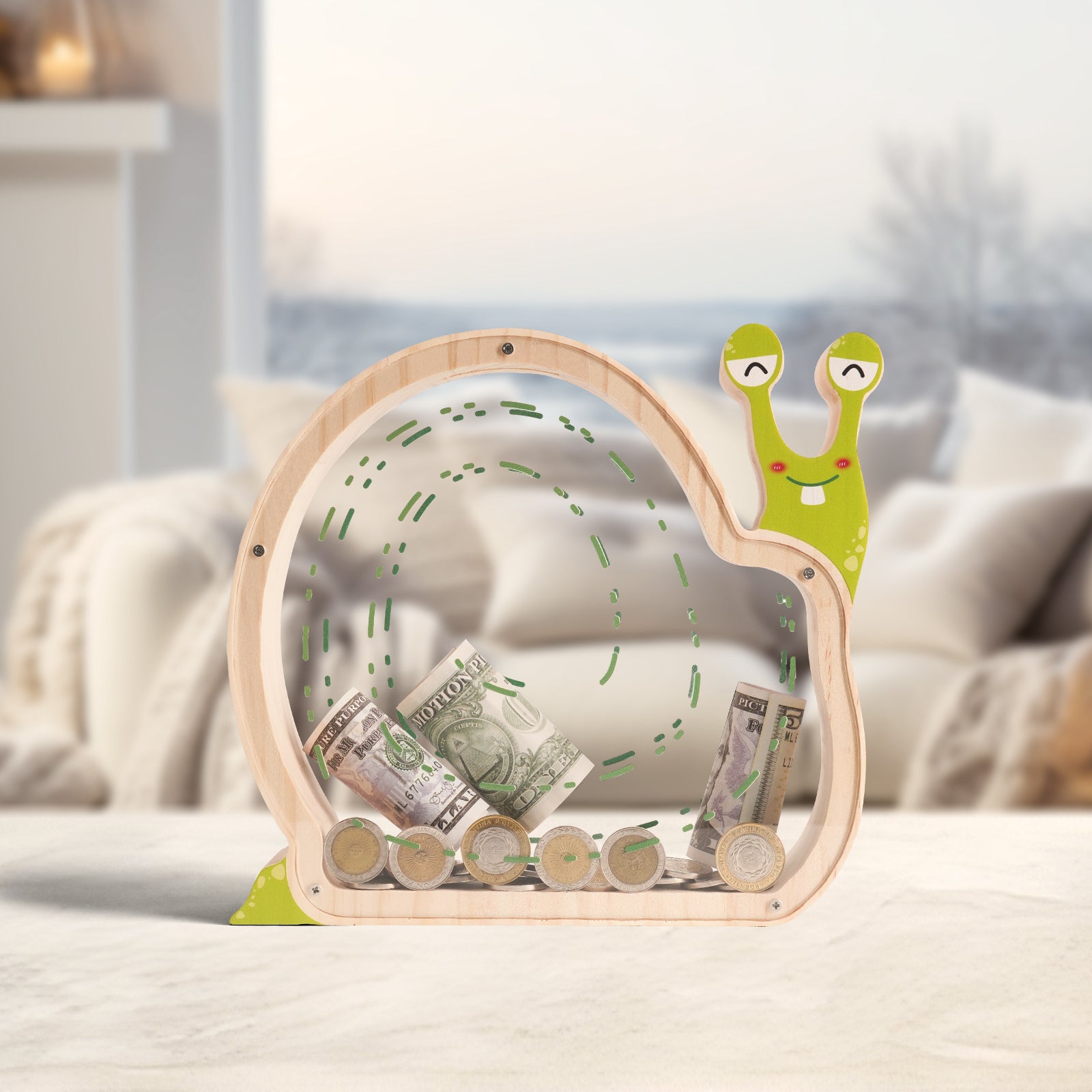 Wooden Snail Coin Bank - Charming Hand-Paintable Money Box & Decorative Gift