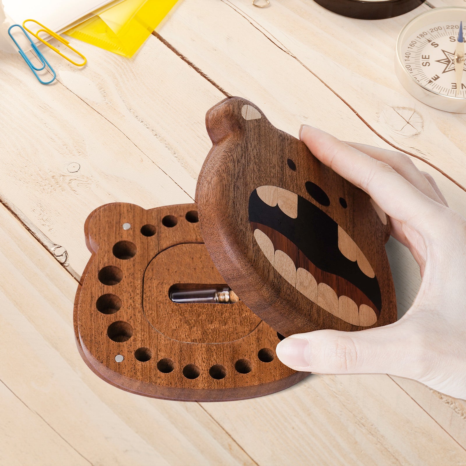 Tooth Fairy Keepsake Box - Handcrafted Wooden Tooth Treasure Chest for 20 Baby Teeth