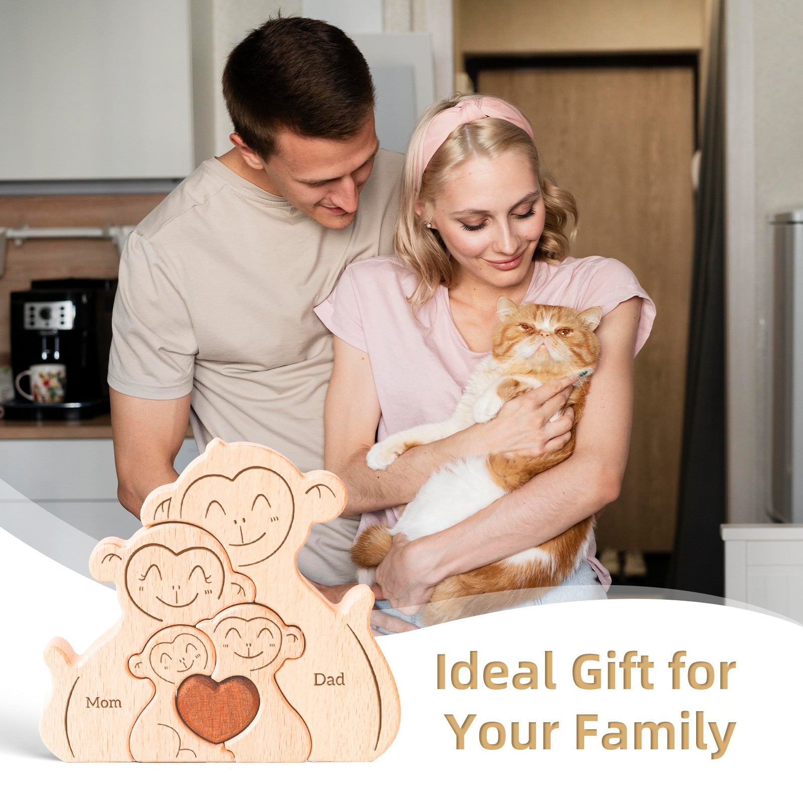 Monkey Family Puzzle: Wooden Decor, Unique Gift for Family Love