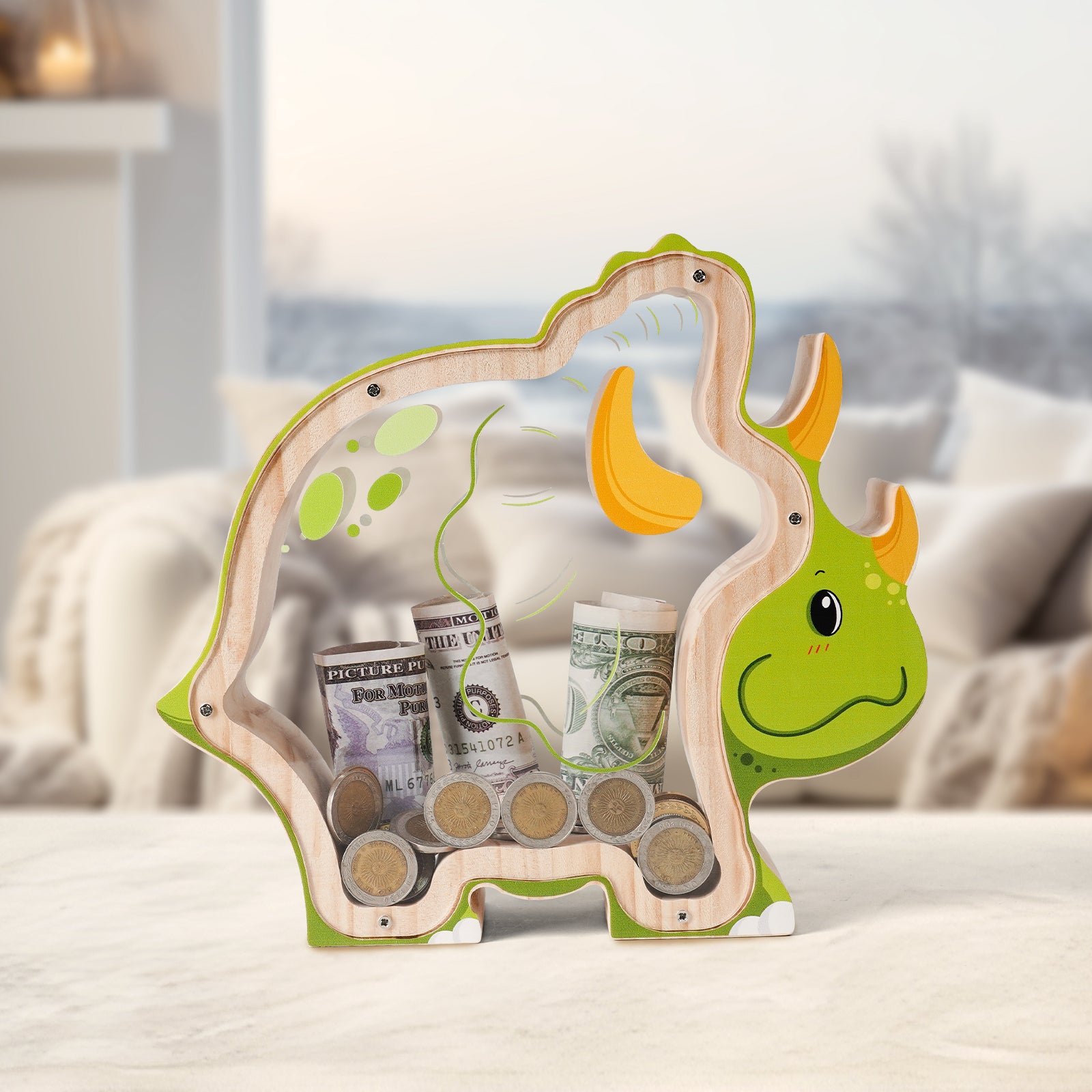 Triceratops Coin Bank: Fun, Hand-Painted, Kids' Room Decor & Gift