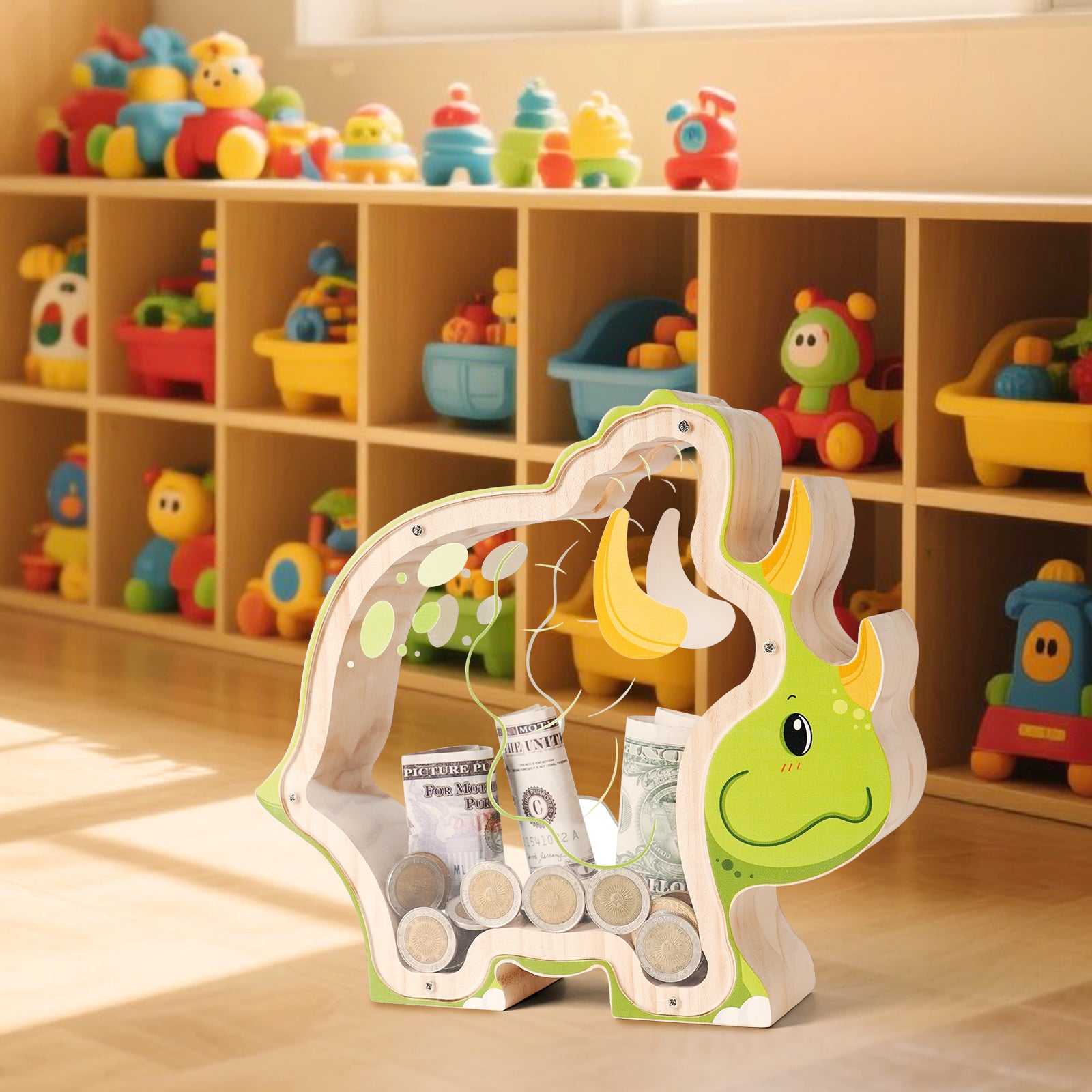 Triceratops Coin Bank: Fun, Hand-Painted, Kids' Room Decor & Gift