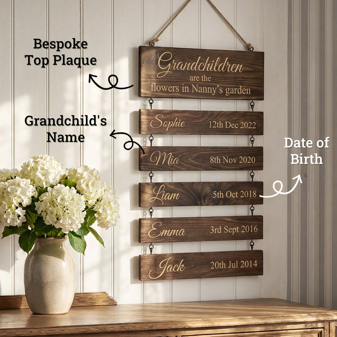 Personalised Family & Grandchildren Wooden Plaque | Deep Engraved Edition