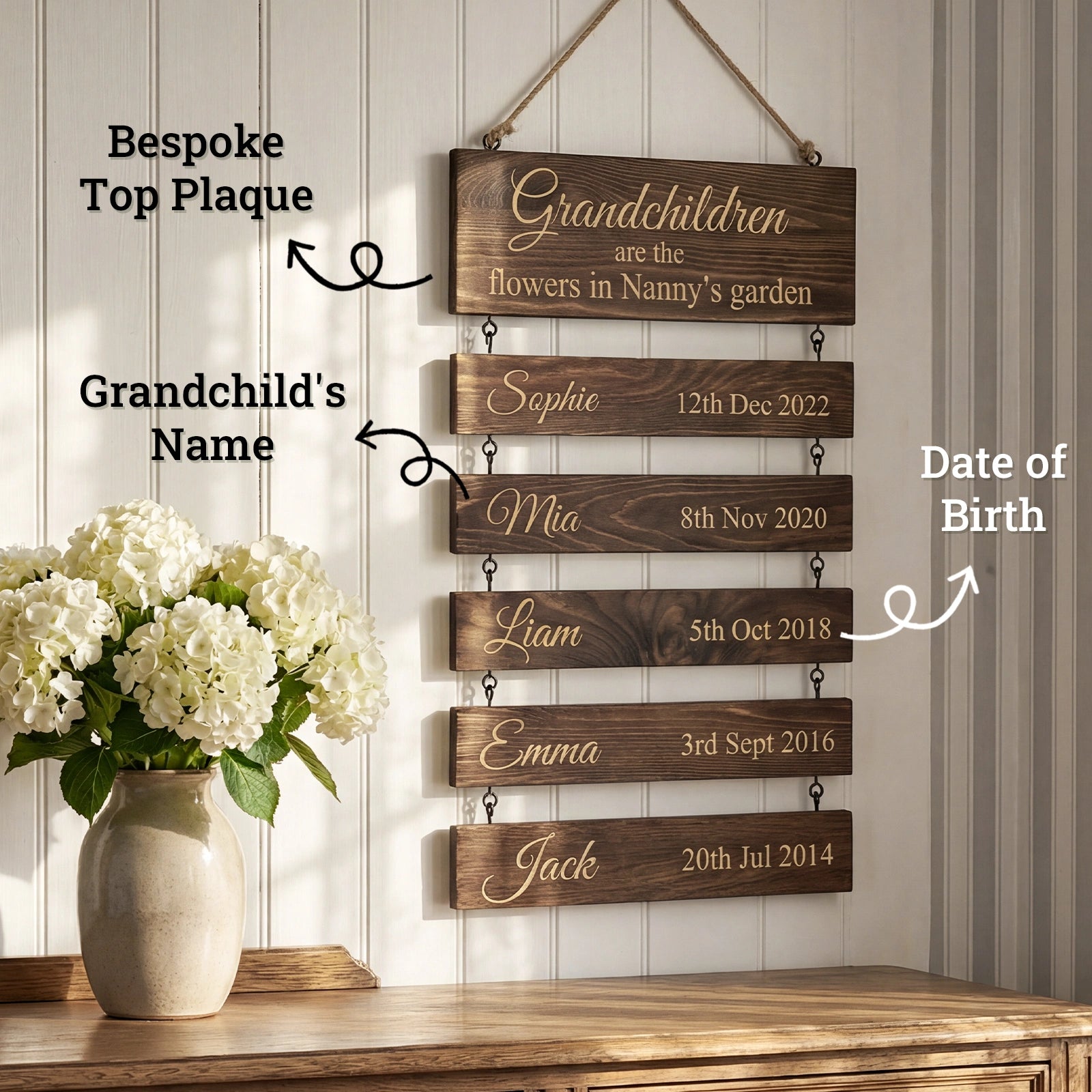 Personalised Family & Grandchildren Wooden Plaque | Deep Engraved Edition