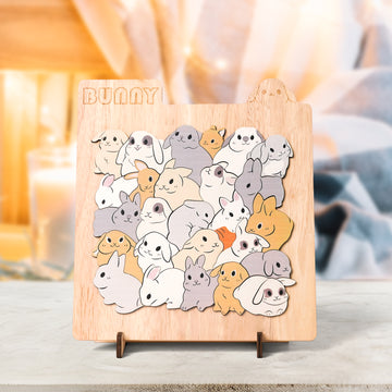 Wooden Bunny Jigsaw Puzzle: 25 Rabbits, Adorable Gift for Rabbit Lovers