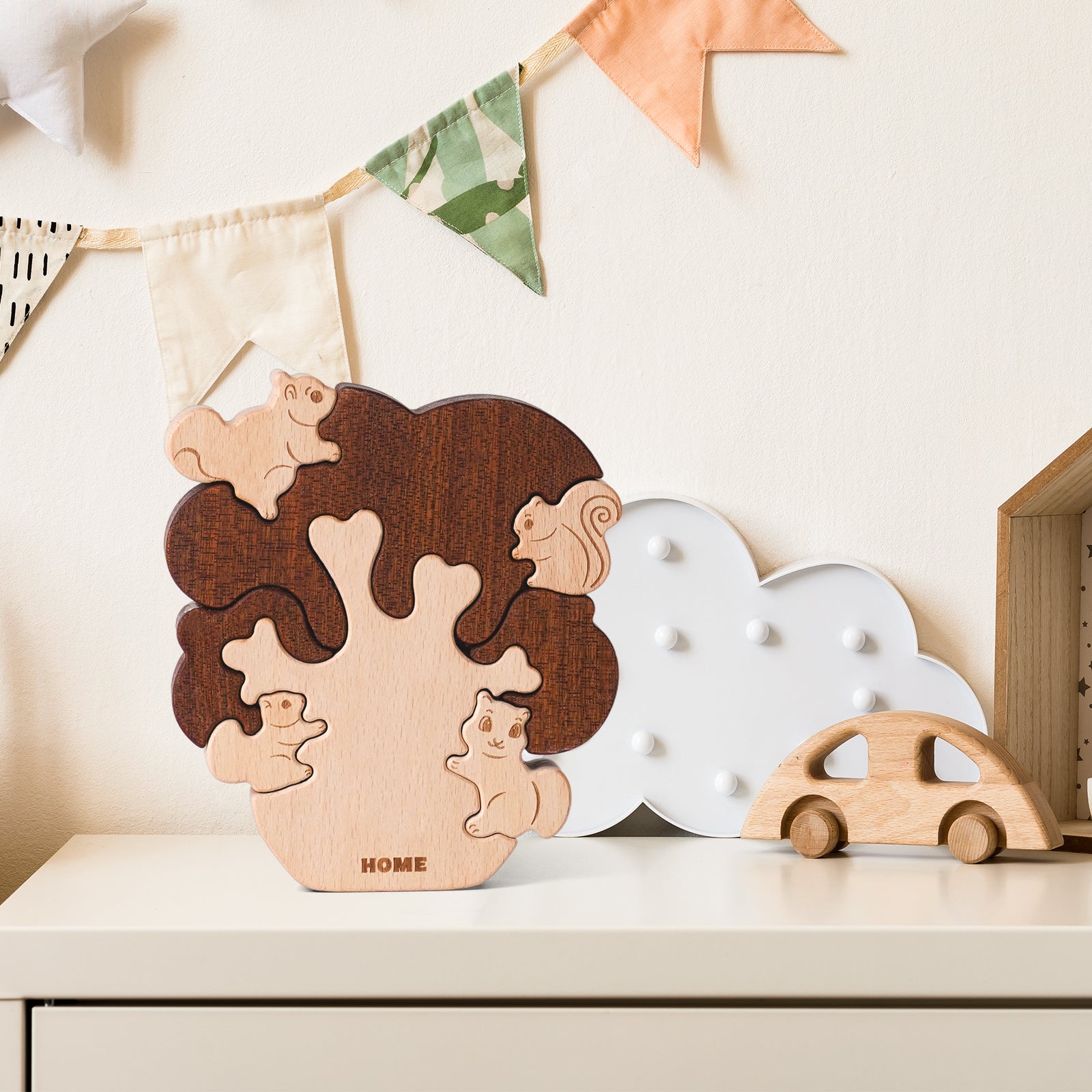 "Whimsical Squirrel Tree" Wooden Hugging Statue - Playful Forest Decor & Gift