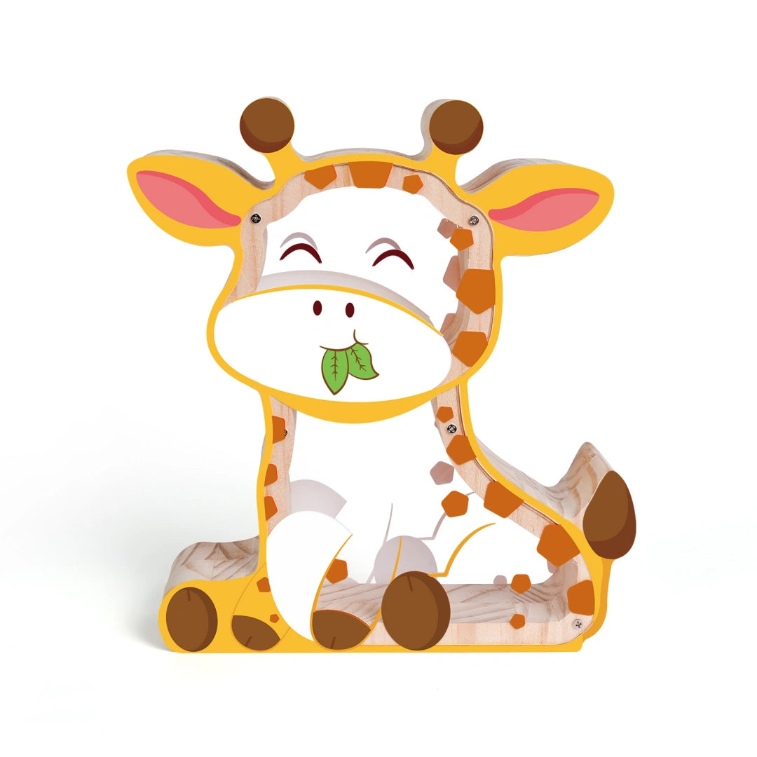Wooden Giraffe Piggy Bank for Kids – Transparent Acrylic Money Box