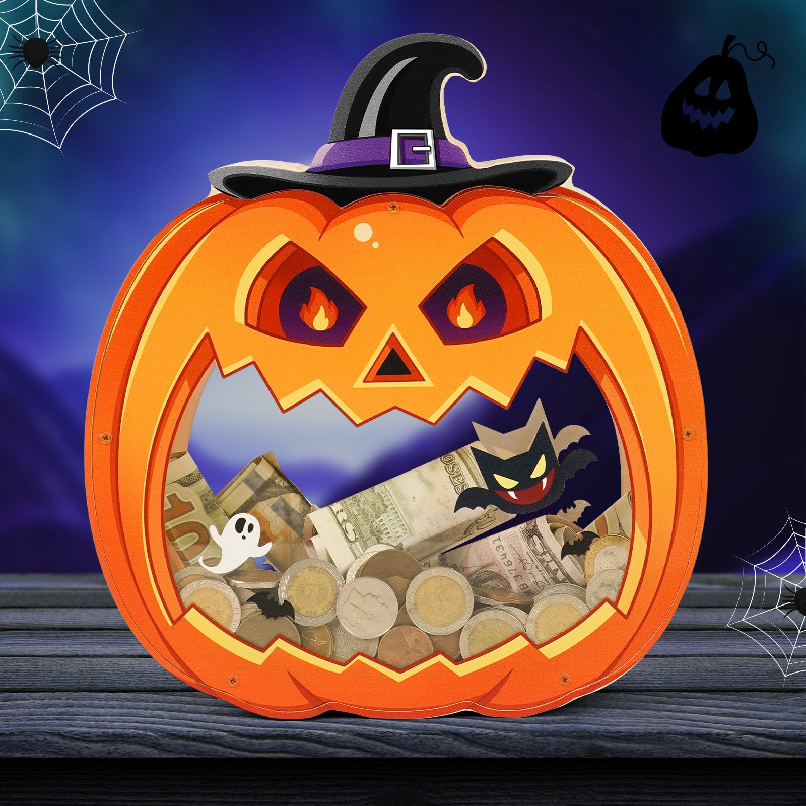 Halloween Pumpkin Transparent Coin Bank – Cute Jack-o'-Lantern Money Saver for Kids & Holiday Decor