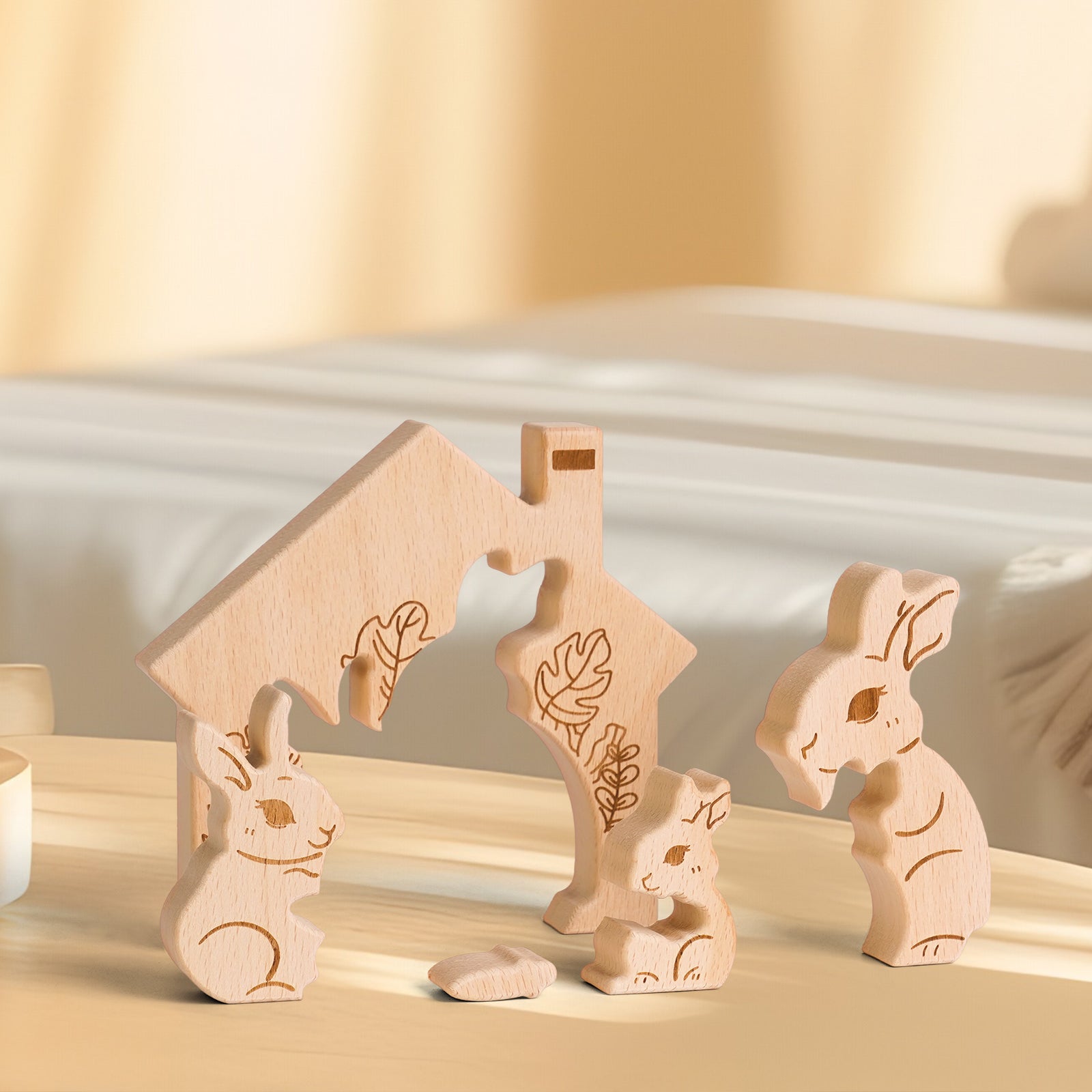 "Bunny Burrow" Wooden Hugging Statue - Whimsical Home Decor & Gift