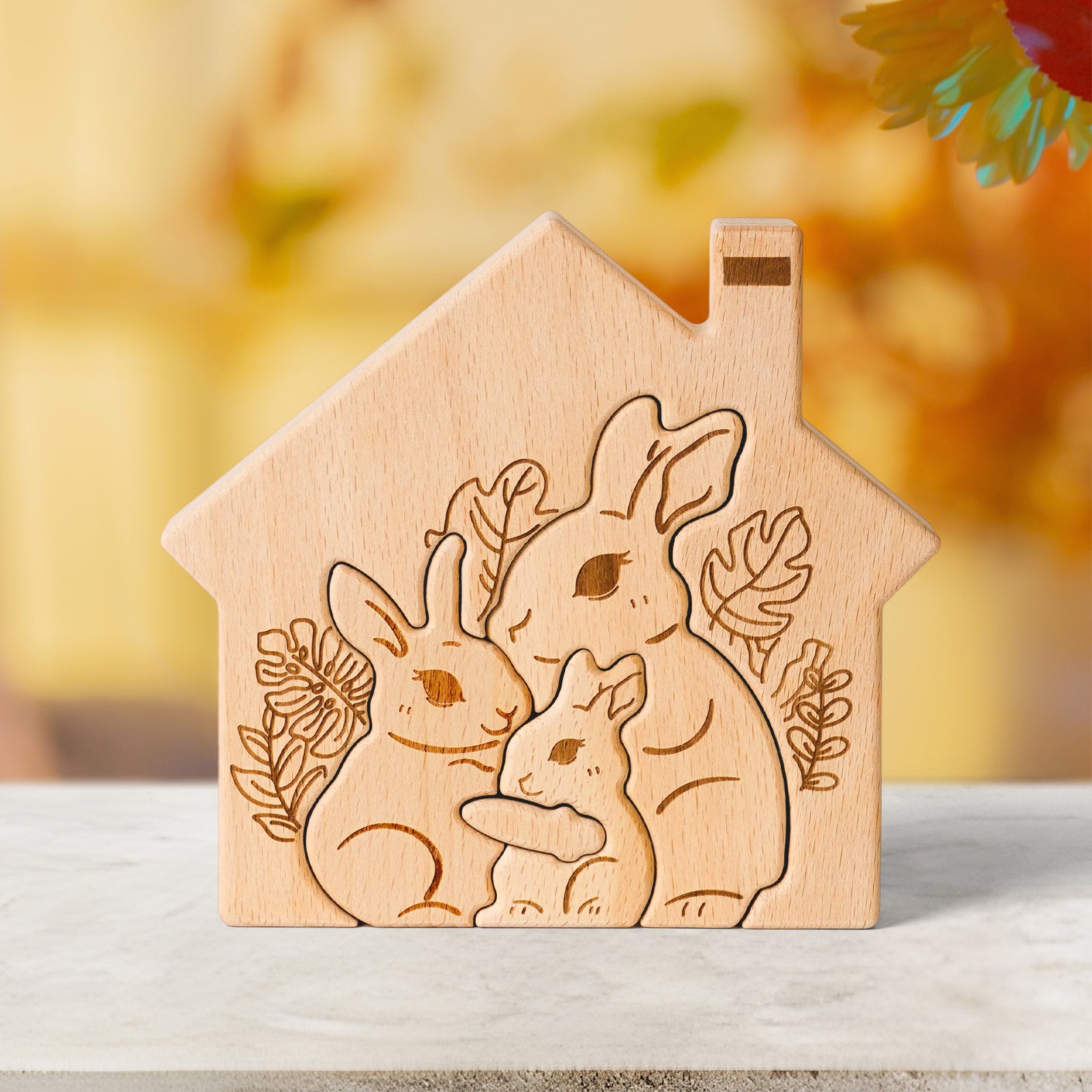 "Bunny Burrow" Wooden Hugging Statue - Whimsical Home Decor & Gift