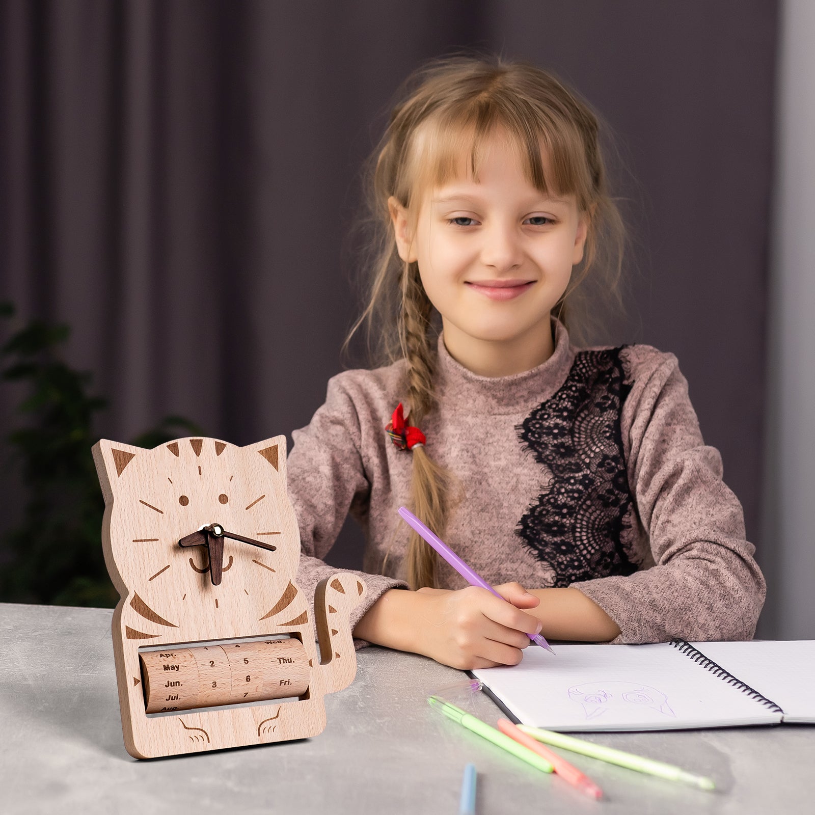 Whimsical Cat Calendar Clock - Purr-fect Timekeeper & Desk Decor