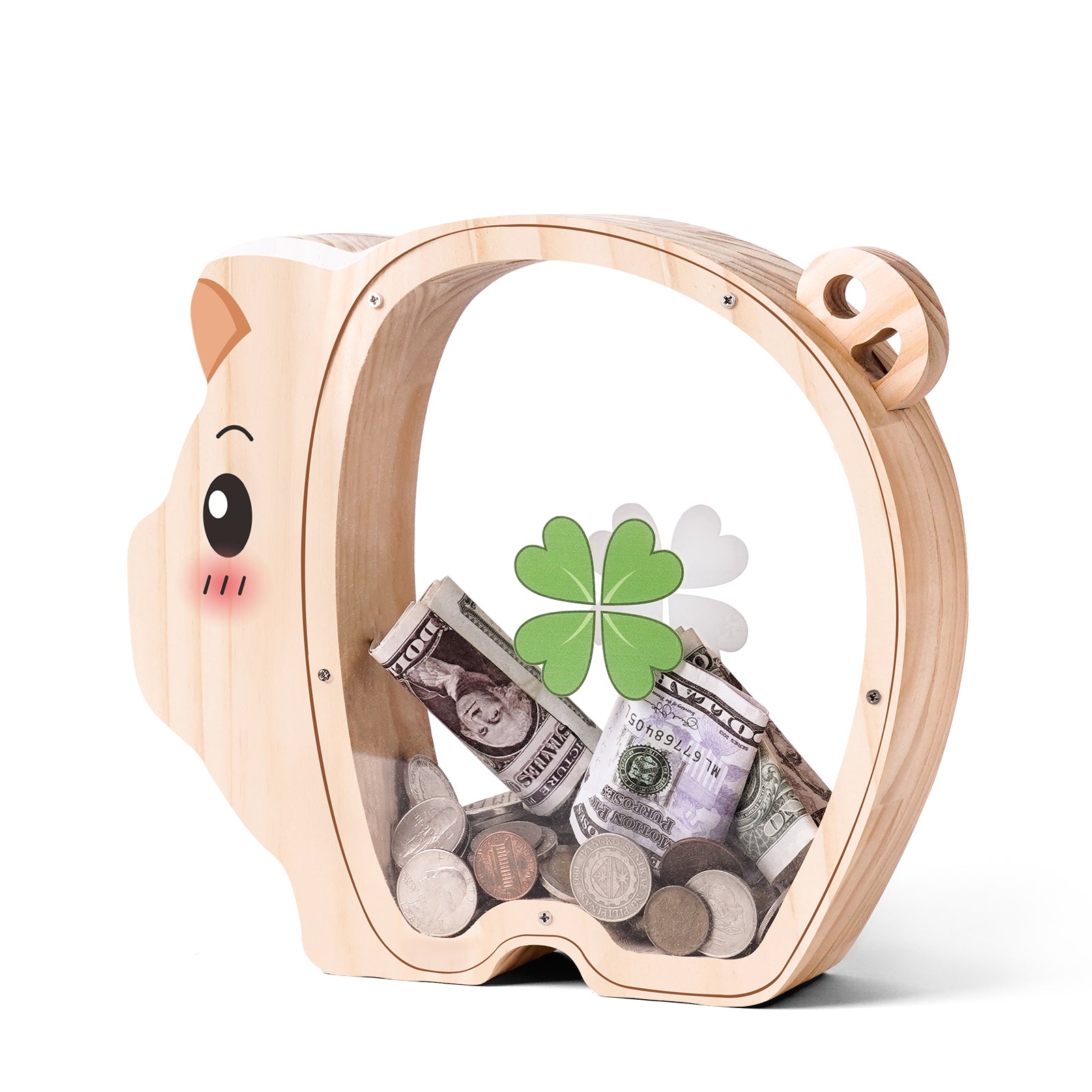 Wooden Piggy Bank - Classic Money Keeper with Modern Transparent Design