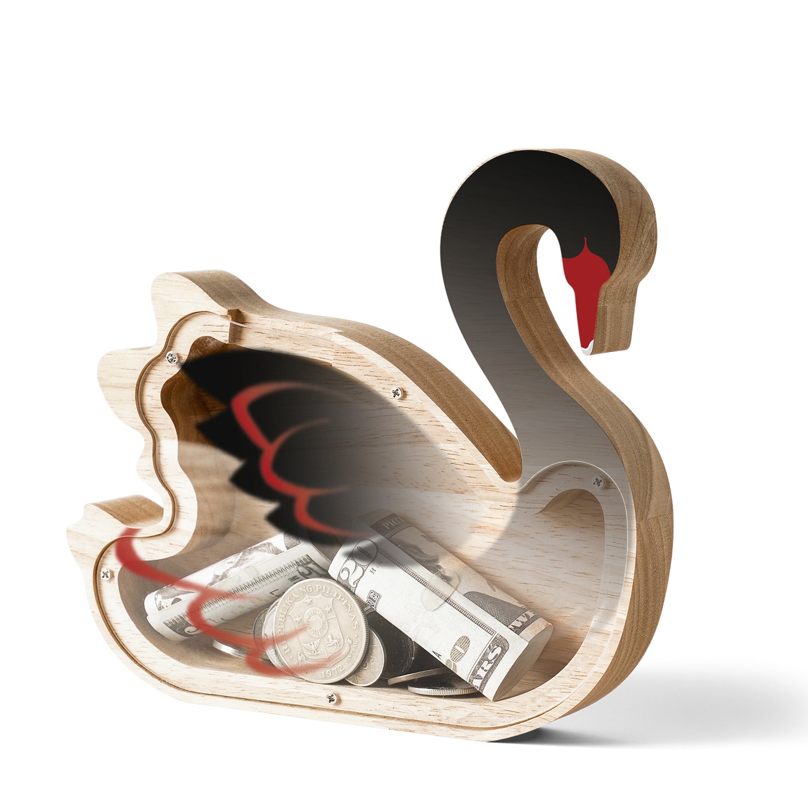 Elegant Black Swan Wooden Coin Bank – Single-Sided Acrylic Design, Decorative Gift for Kids & Families