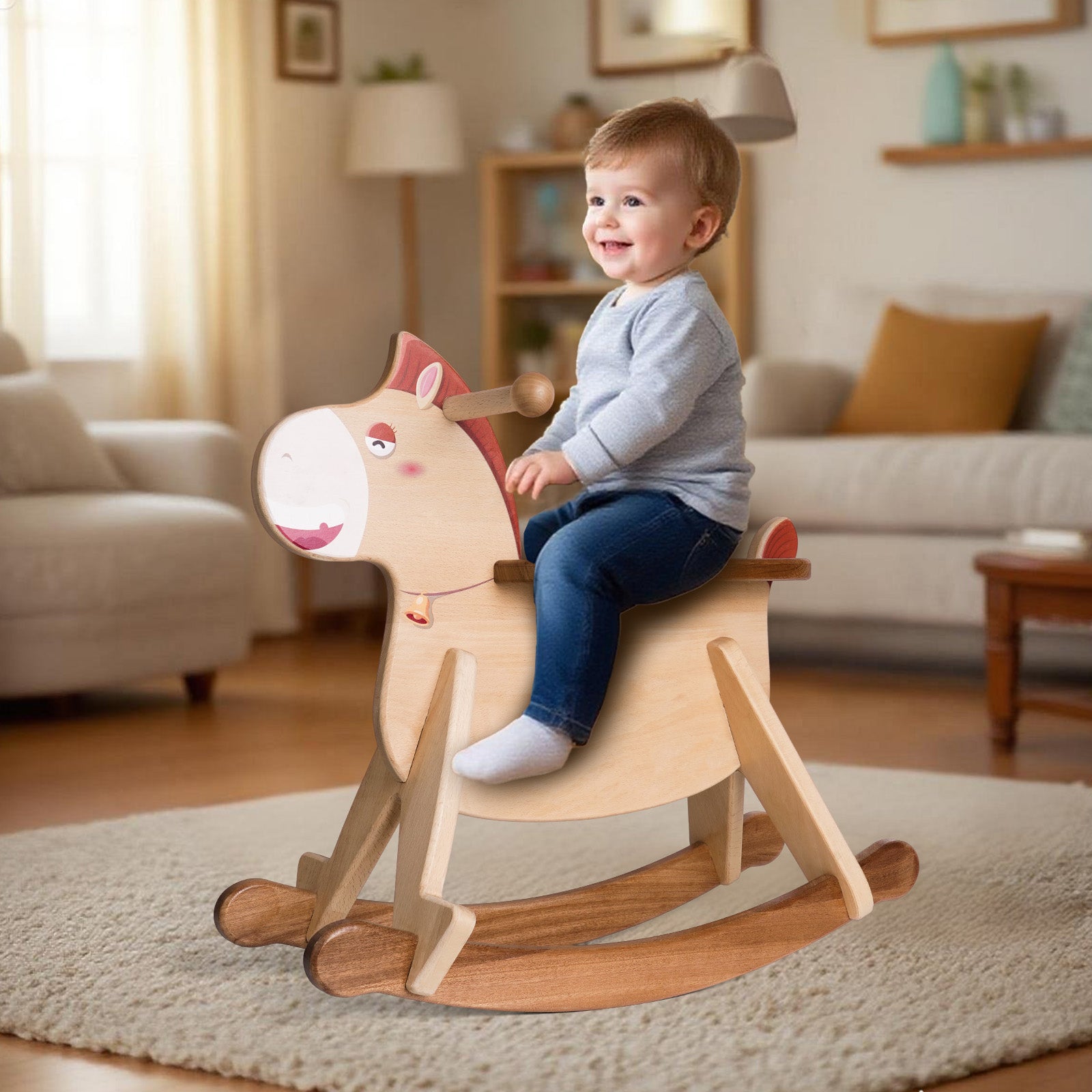 Classic Wooden Rocking Horse - Timeless Ride-On Toy for Toddlers