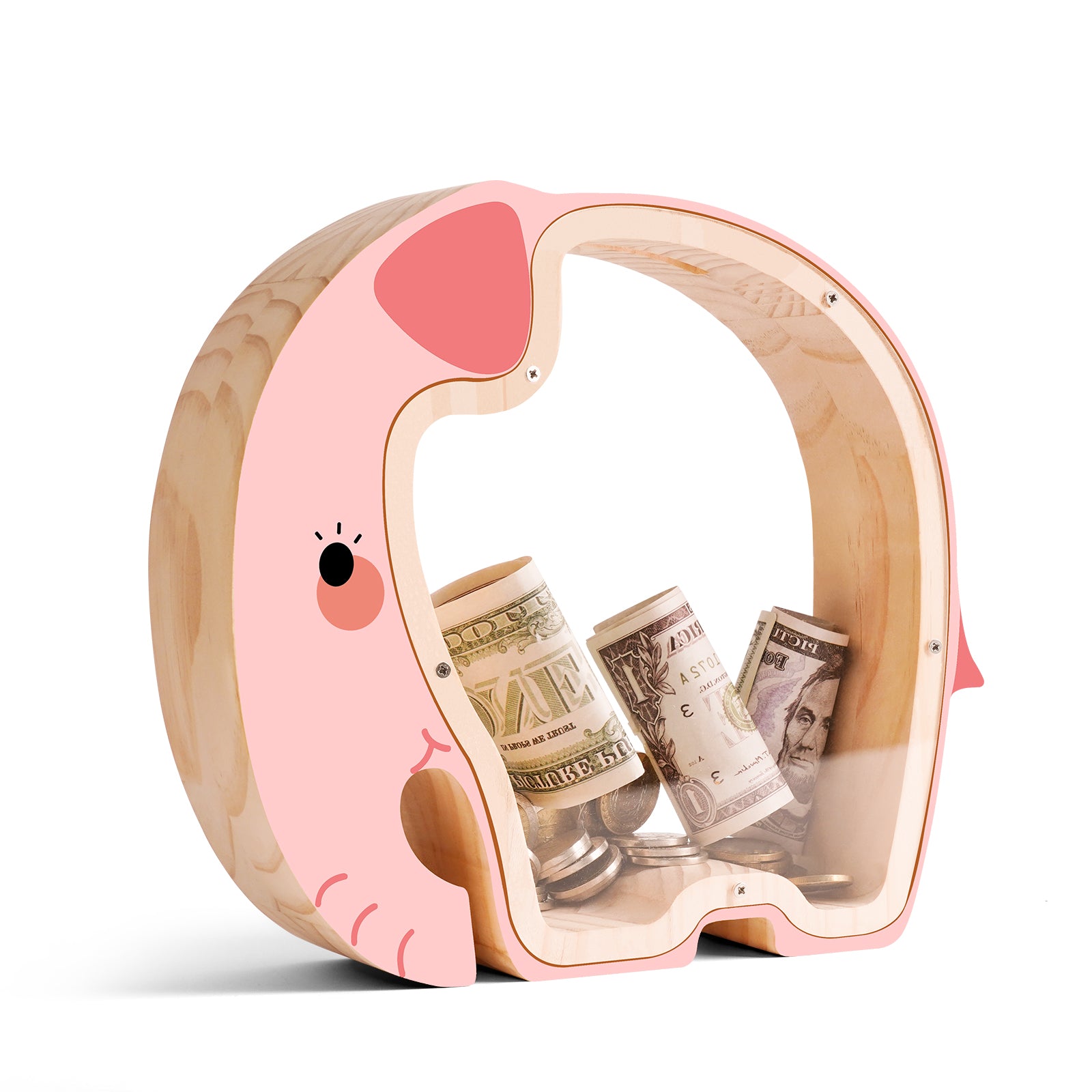 Wooden Elephant Piggy Bank - Adorable Dual-View Coin Keeper with Personalization Stickers