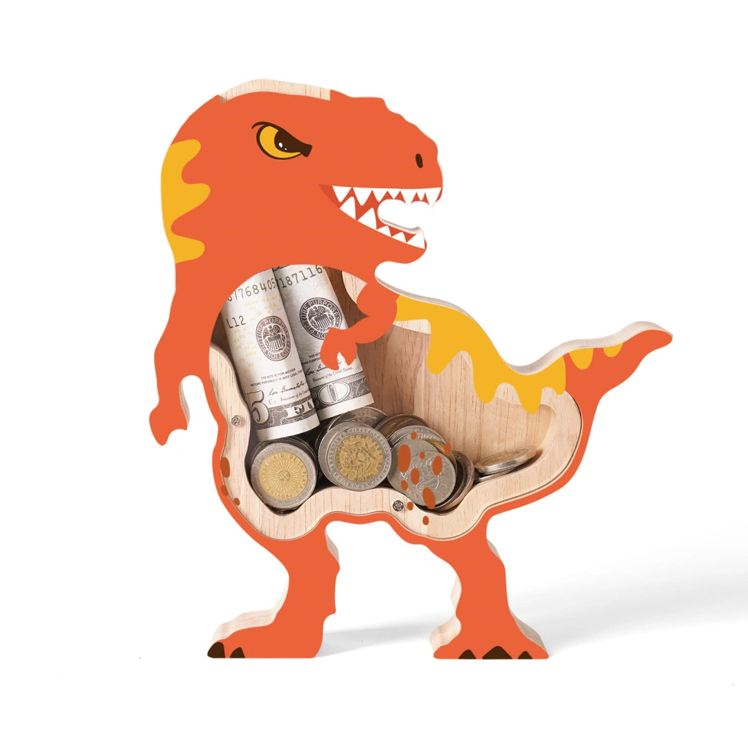 Wooden Dinosaur Piggy Banks for Kids, T-Rex Unbreakable Coin Bank with Acrylic Panels, Toddler Dino Money Bank for Boys Girls, Large Saving Coin Jar for Birthday, Christmas Décor