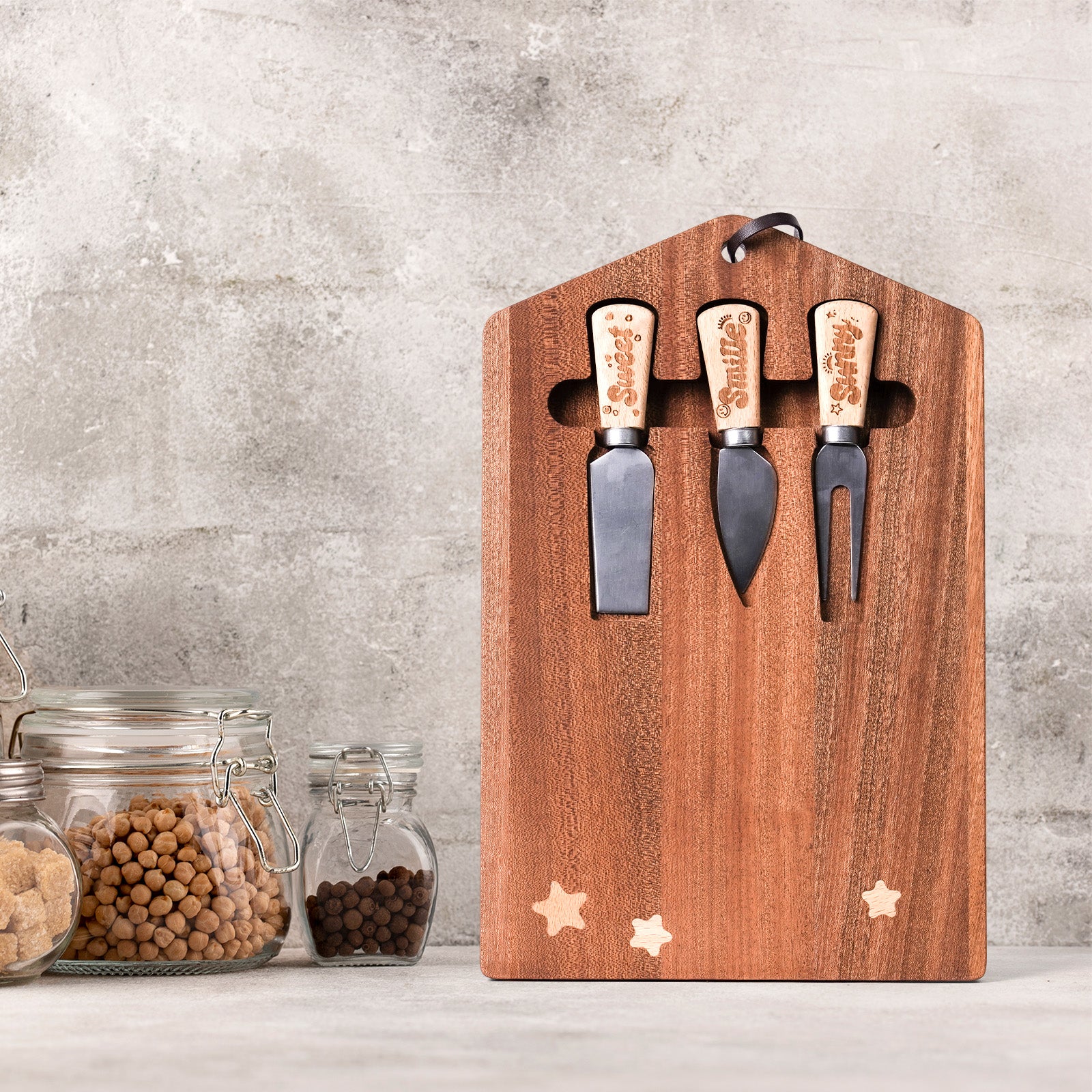Wooden Cheese Knife Set with Starry Cutting Board – Perfect Gift for Kids & Families