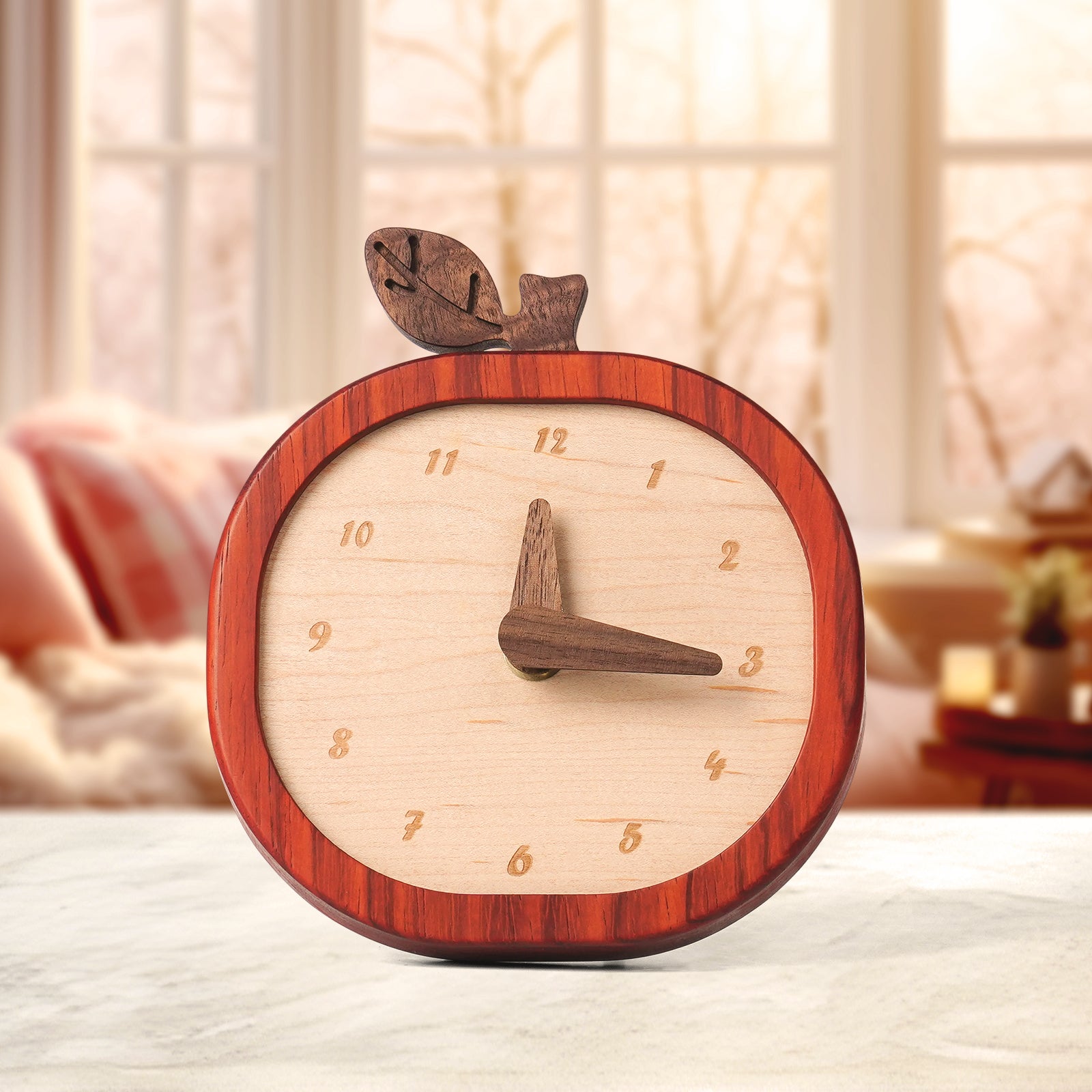 Apple Wooden Desk Clock – Fruit-Inspired Artistry Meets Precision Timekeeping