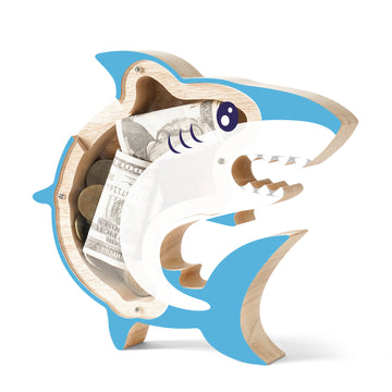 Wooden Shark Piggy Banks for Kids, Adorable Shark Piggy Bank with Acrylic Panels, Unbreakable Toddler Money Box for Boys Girls, Cute Saving Coin Jar for Birthday, Décor
