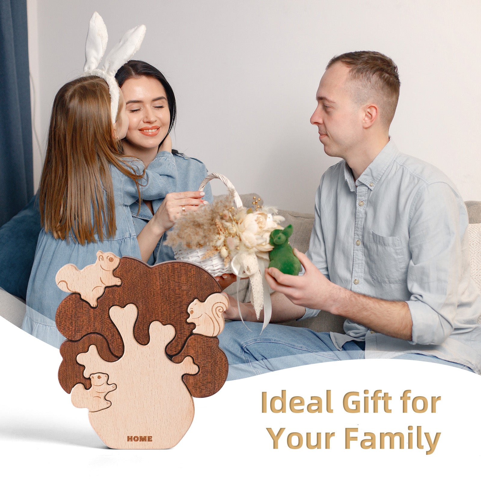 "Whimsical Squirrel Tree" Wooden Hugging Statue - Playful Forest Decor & Gift