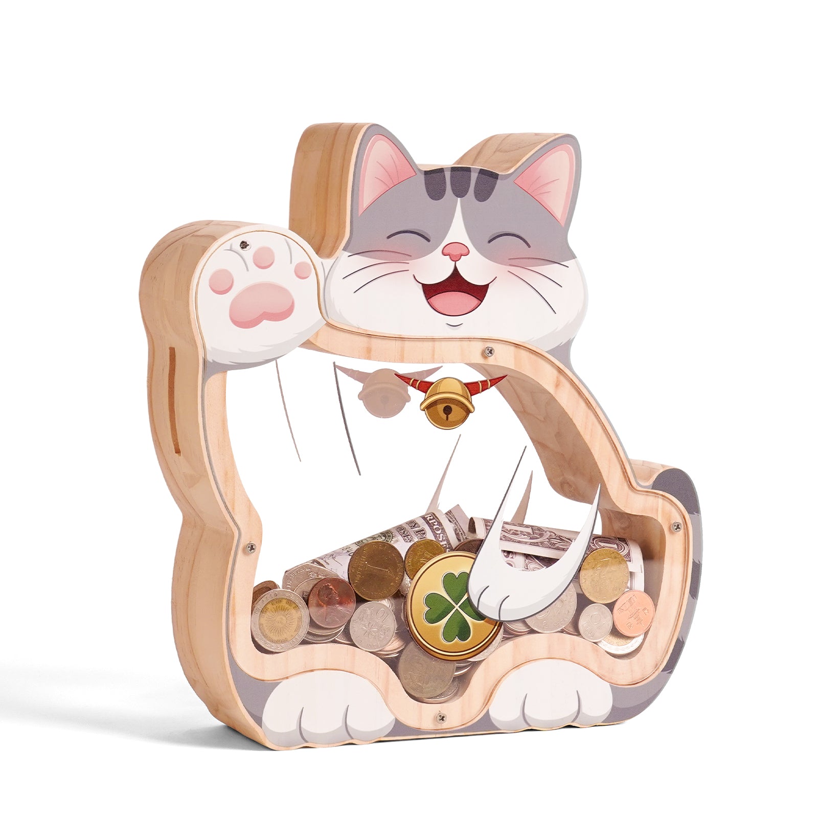 Cat Piggy Bank - Adorable Dual-View Money Box with Personalization Stickers