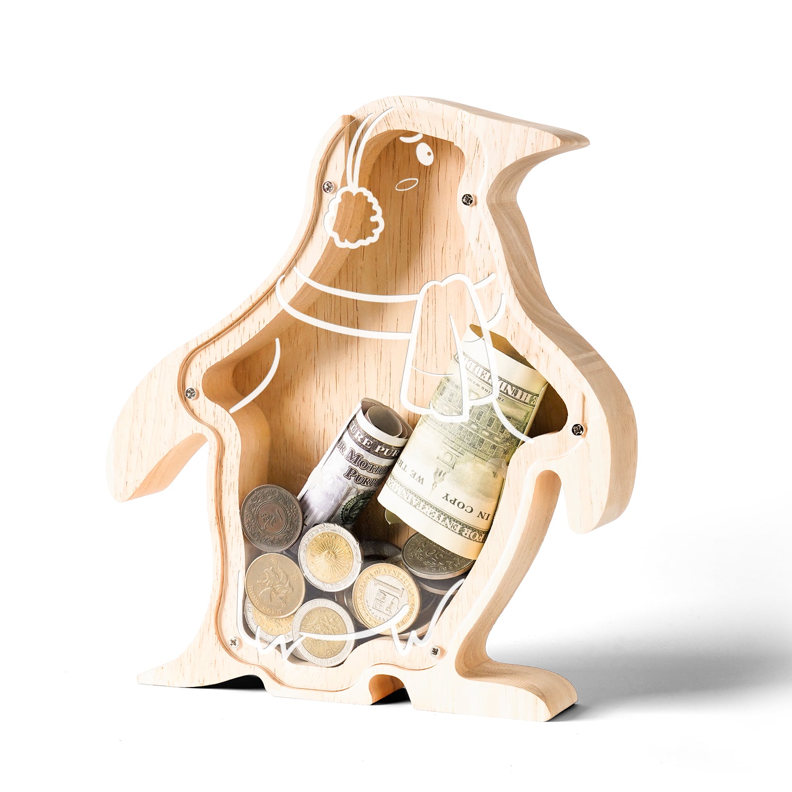 Wooden Penguin Piggy Bank: Animal Style, Indestructible, Great Gift
