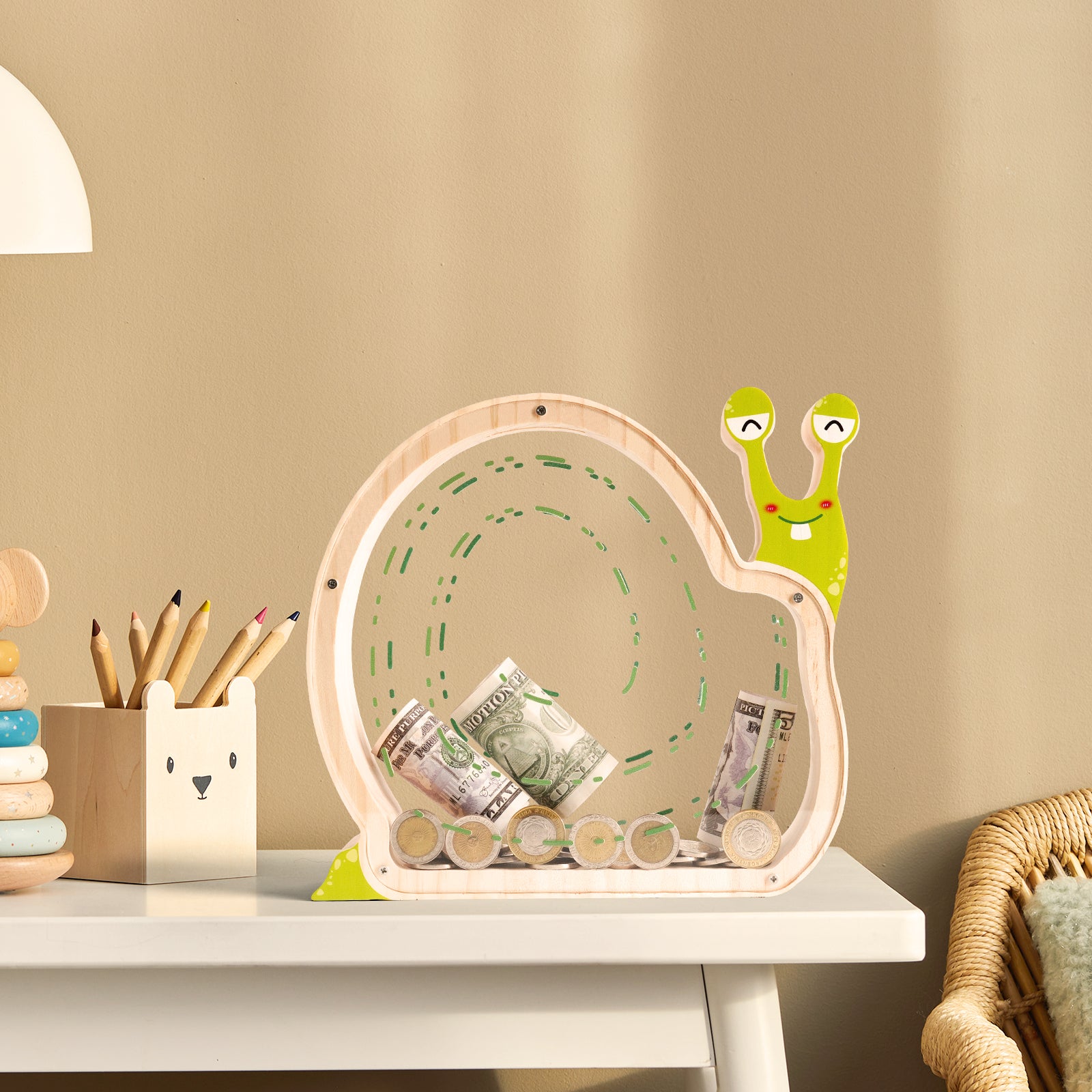 Wooden Snail Coin Bank - Charming Hand-Paintable Money Box & Decorative Gift