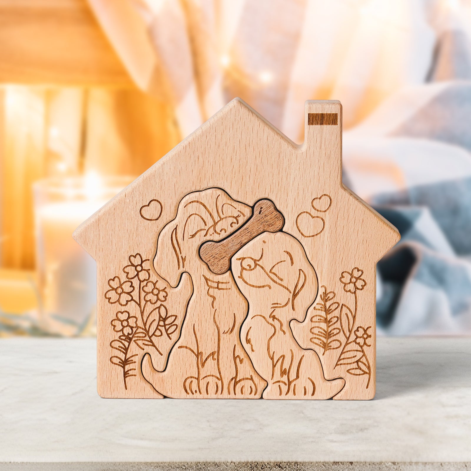 Wooden "Doggy Love" Hugging Statue - Heartwarming Home Decor & Pet Lover's Gift