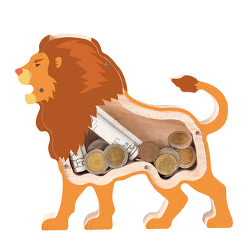Wooden Lion Piggy Bank for Kids, Lion Piggy Bank with Acrylic Panels