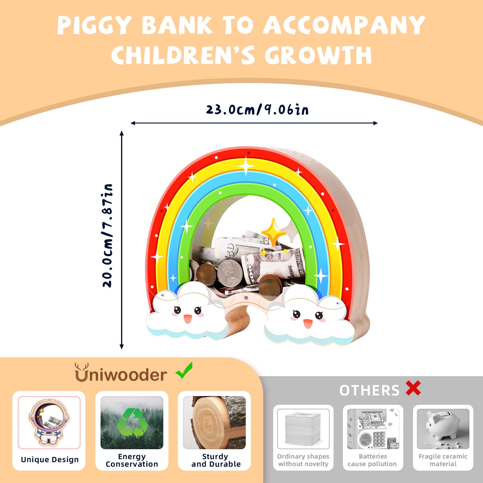Rainbow Money Bank with Cloud Design – Fun & Cute Coin Bank for Kids