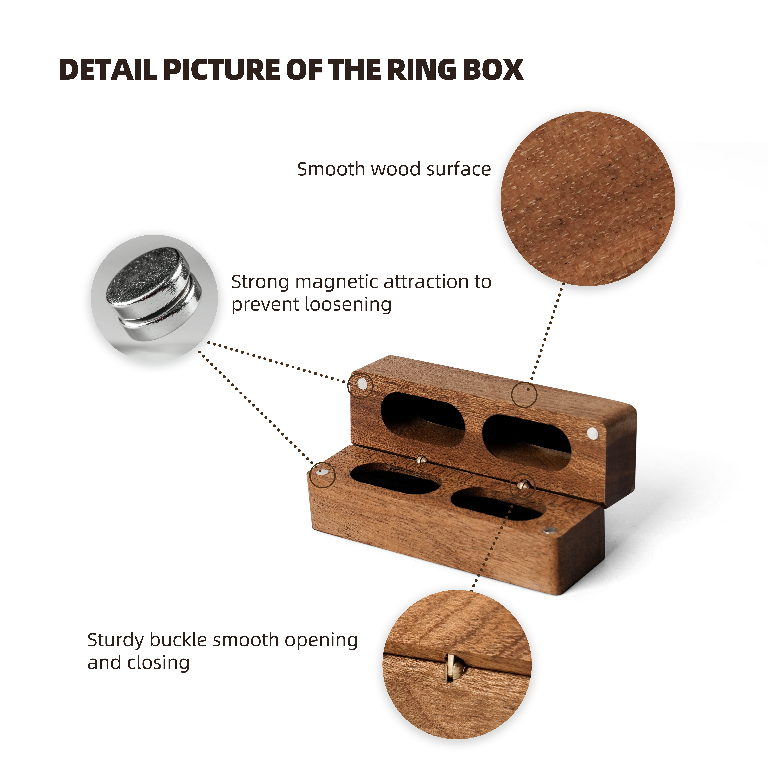 Elegant Long Wooden Ring Box for Two Rings – Wedding, Proposal & Engagement Jewelry Storage Gift