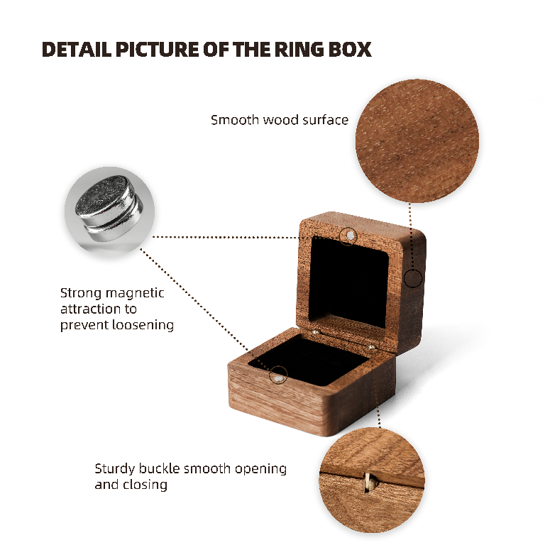 Classic Square Wooden Ring Box – Elegant Jewelry Gift Box for Engagement, Wedding & Proposal Storage